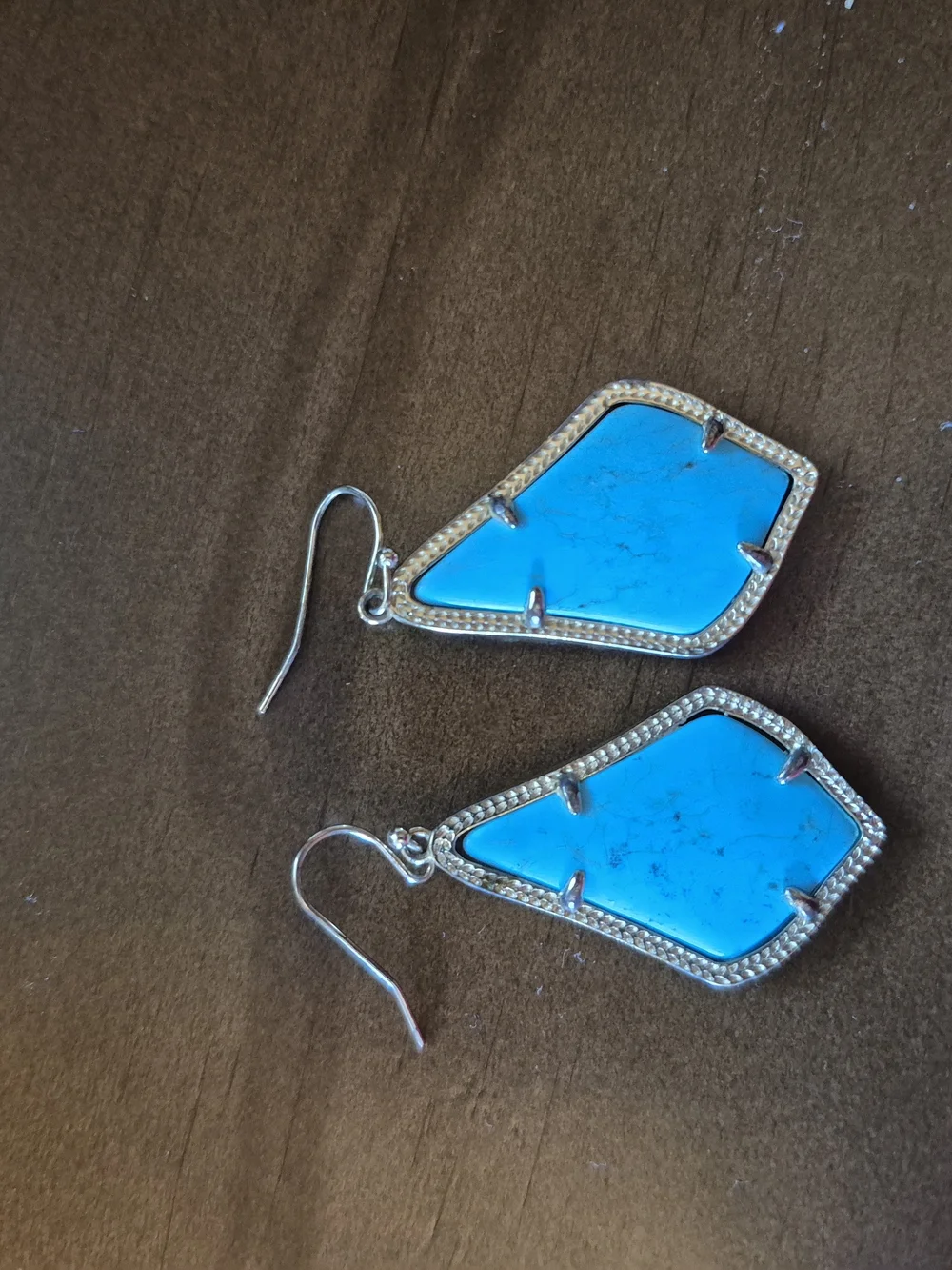 Kendra Scott Turquoise Teardrop Frame Earrings - Blue Stone Drop Earrings - Picture 2 of 4